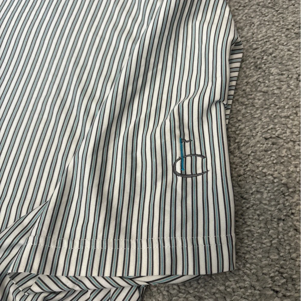 adidas polo shirt mens large‎ blue gray stripe athletic climatecool golf outdoor